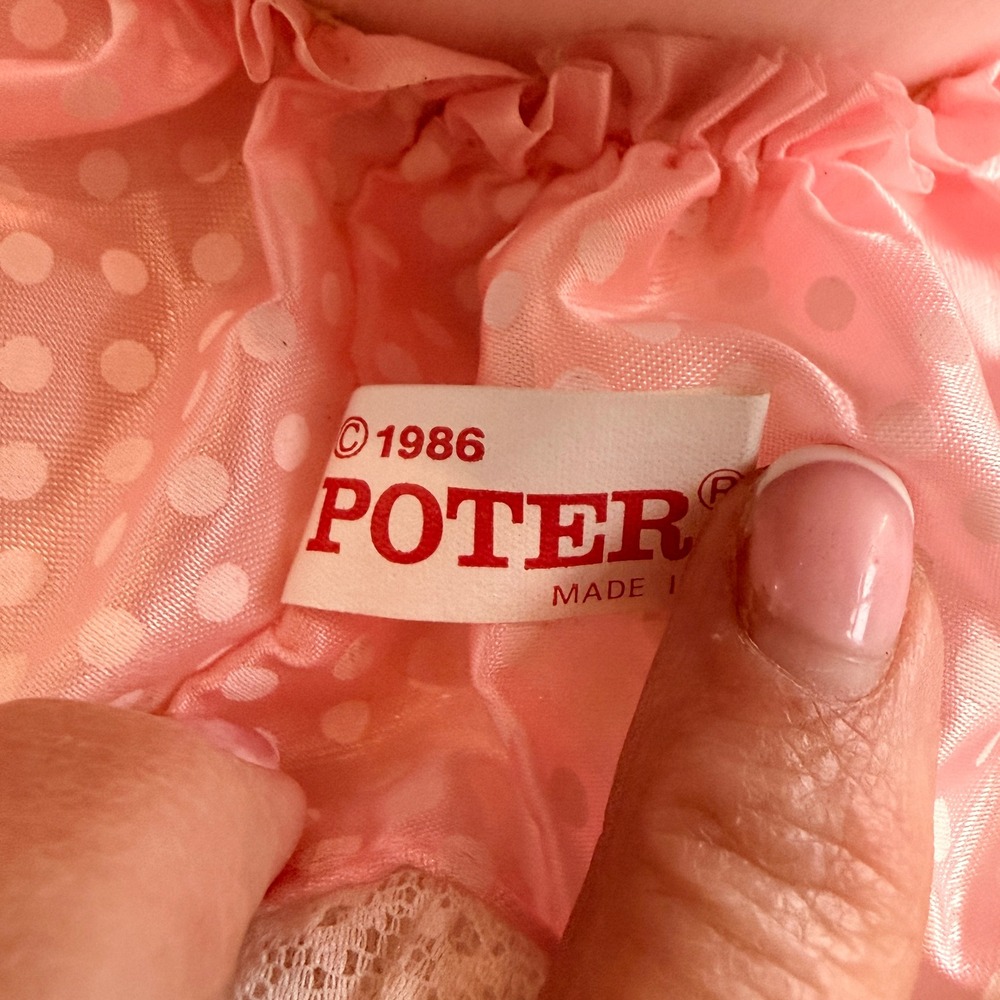 Vintage Poter 1986 Musical Doll Wind Up Moving Neck Pink Polka Dot Lace Toy Kids - Picture 7 of 8